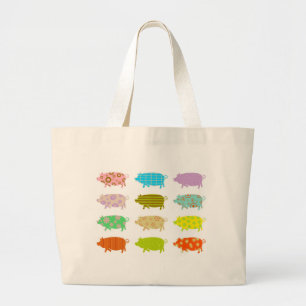 Patterned Pigs Large Tote Bag