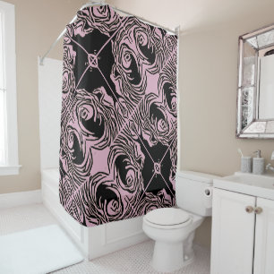 Patterned Pink Black Abstract Shower Curtain