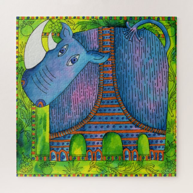 Patterned Rhino Watercolour Illustration Jigsaw Puzzle (Horizontal)