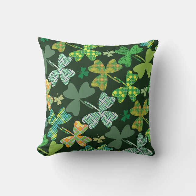 Patterned Shamrocks Throw Pillow (Front)