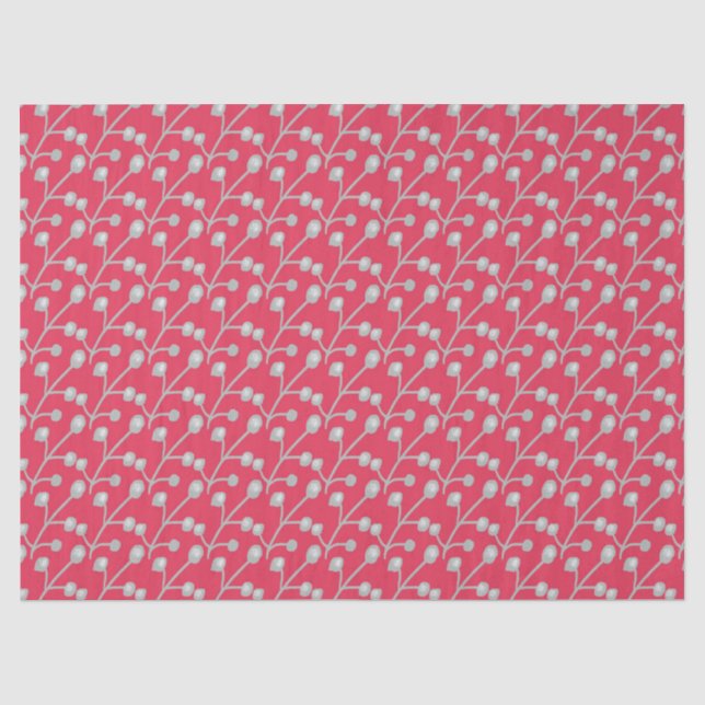 Patterned Silver-Grey Foliage on Bright Pink Red Tissue Paper (Front)