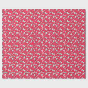 Patterned Silver-Grey Foliage on Bright Pink Red Wrapping Paper