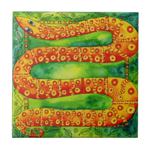 Patterned Snake Watercolour Illustration Tile