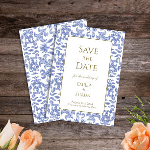 Patterned Stone Blue Wedding Save the Dates Invitation
