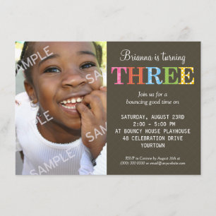 Patterned Three Birthday Party Invitation