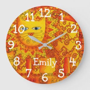 Patterned Watercolour Lion Personalised Name Large Clock