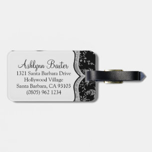 Patterned wildflower damask black name luggage tag