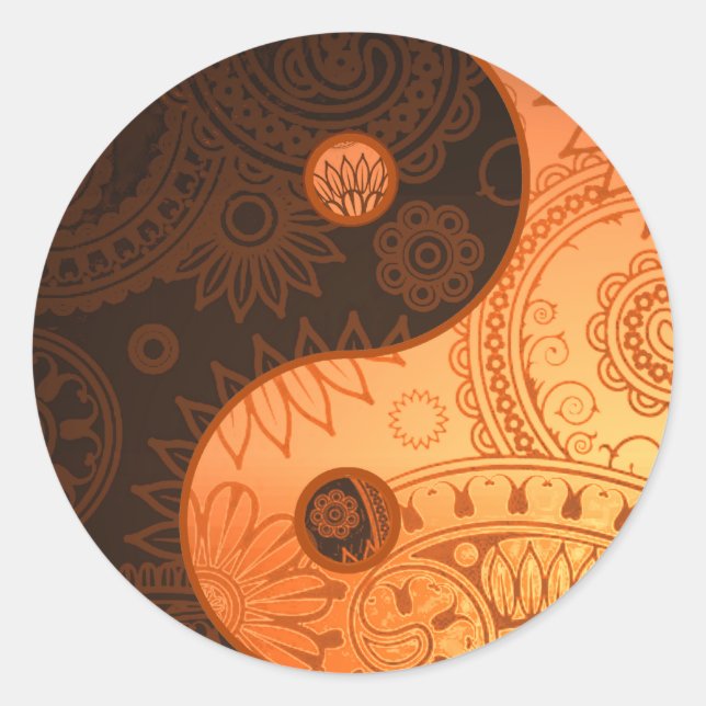 Patterned Yin Yang Gold Classic Round Sticker (Front)