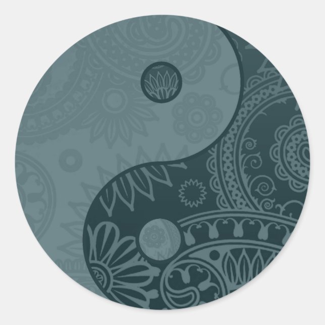 Patterned Yin Yang Slate Blue Classic Round Sticker (Front)