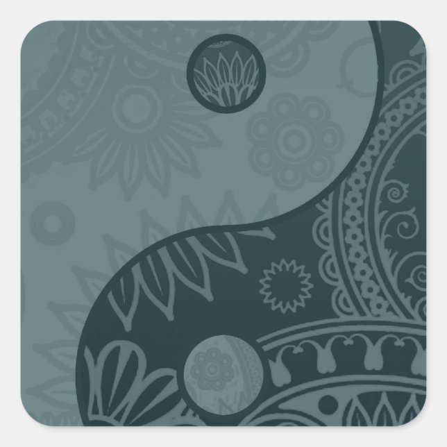 Patterned Yin Yang Slate Blue Square Sticker (Front)