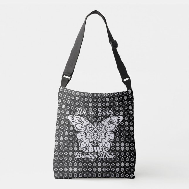 PatternMandala Black&White Butterfly Personalized  Crossbody Bag (Front)