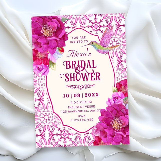 patternPink artistic tile floral bridal shower Invitation (Creator Uploaded)