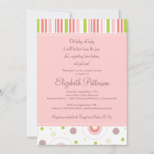 Patterns of Fun Twin Girl Baby Shower Invitation