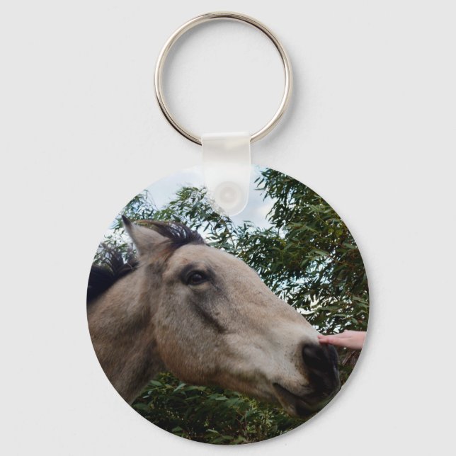 Patting A Gray Brown Horse, Keychain (Front)