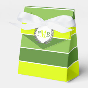 Patttern of green stripes and monogram wedding favor box