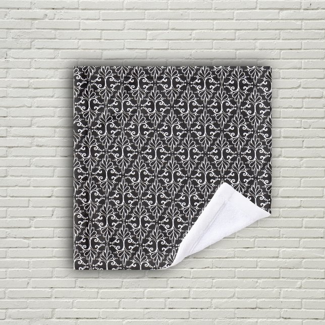 Patty Scrolled Black White Damask Pattern (Elegant damask pattern in black and white with scrolls on bath wash cloth.)