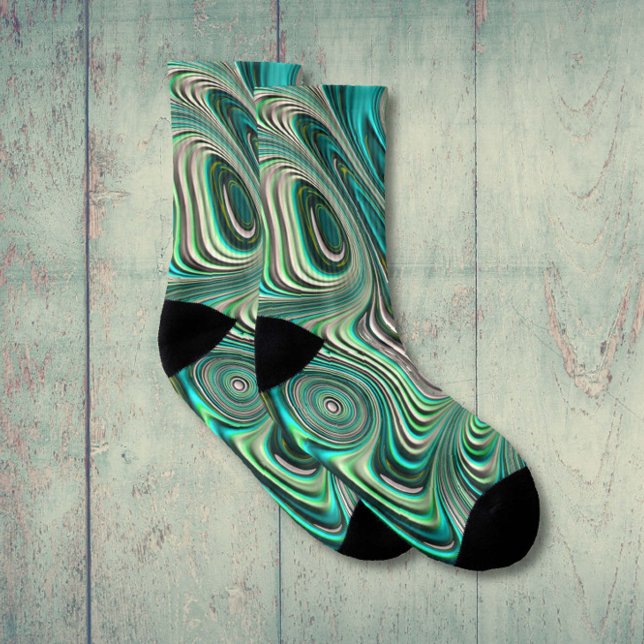 Paua Abalone Shell Fractal Abstract in Teals Socks (Creator Uploaded)