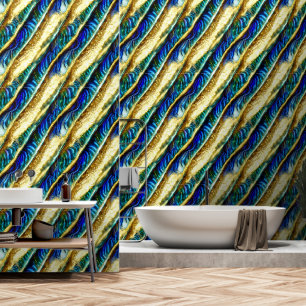 Paua blue gold abalone shell mural pattern wallpaper