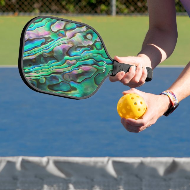 Paua Shell Look Pickleball Paddles with Monogram (Insitu)