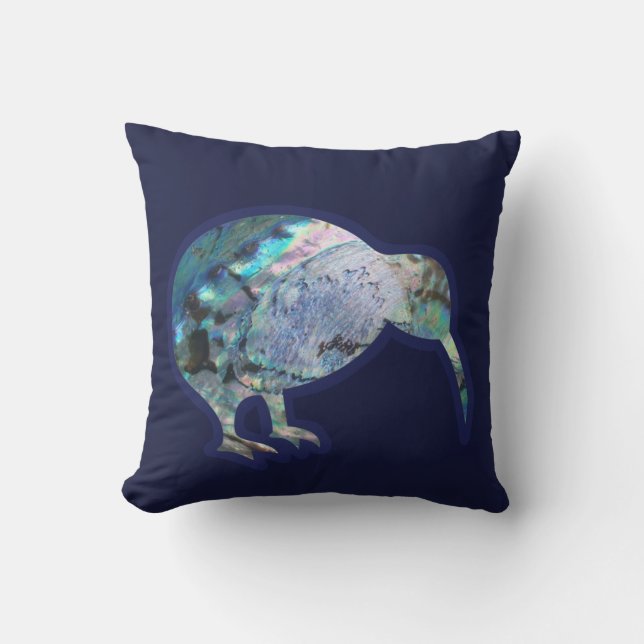 PĀUA SHELL NEW ZEALAND ICON KIWI BIRD SHINY LUE  THROW PILLOW (Front)