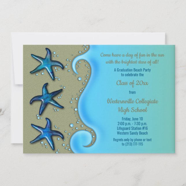 Paua Shell Starfish Beach Graduation Invitation (Devant)
