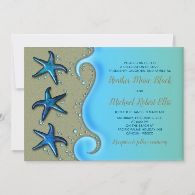 Paua Shell Starfish Wedding Invitation (Front)