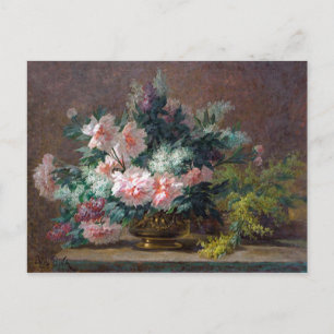 Paul Biva Peonies and mimosa in a copper vase Postcard