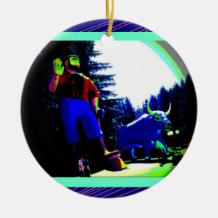 Paul Bunyan and Ox Photo digitally enhanced Ceramic Ornament