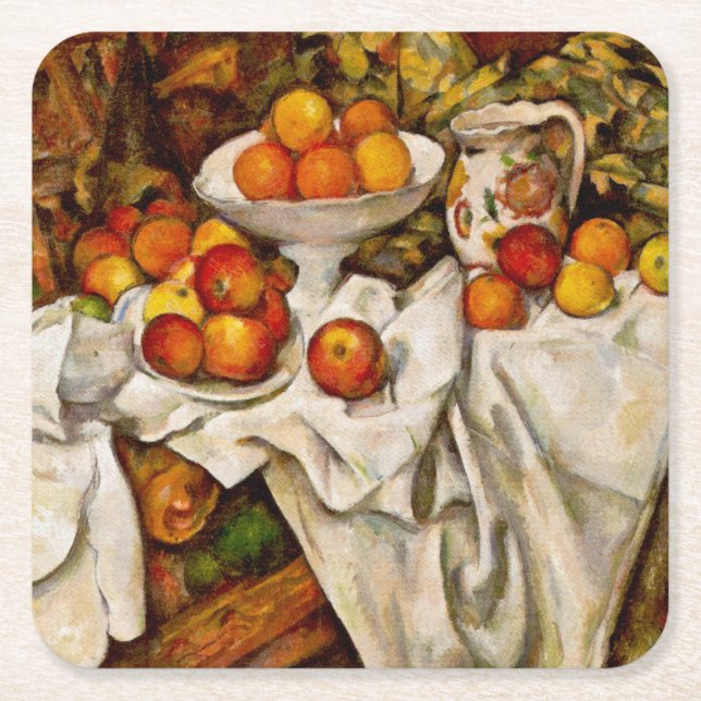 Paul Cezanne Apples Oranges Impressionism Square Paper Coaster (Front)