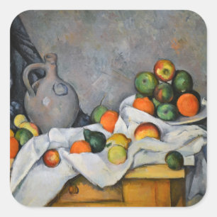 Paul Cezanne - Curtain, Jug and Fruit Bowl Square Sticker
