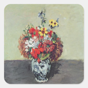 Paul Cezanne   Flowers in a Delft vase, c.1873-75 Square Sticker