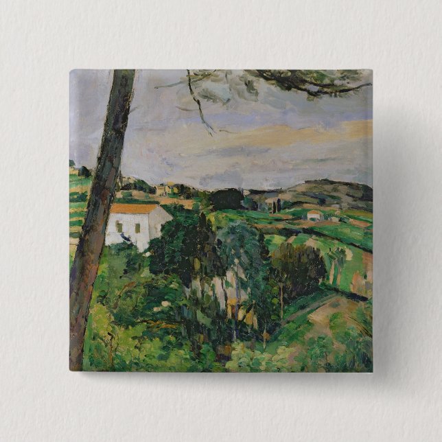 Paul Cezanne | Landscape with red roof or The pine 2 Inch Square Button (Front)