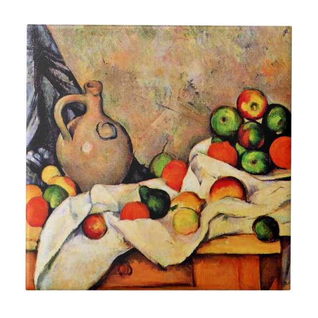Paul Cezanne painting, Curtain, Jug and Fruit Tile (Front)