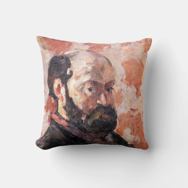 Paul Cezanne - Self-portrait with pink background Throw Pillow (Front)