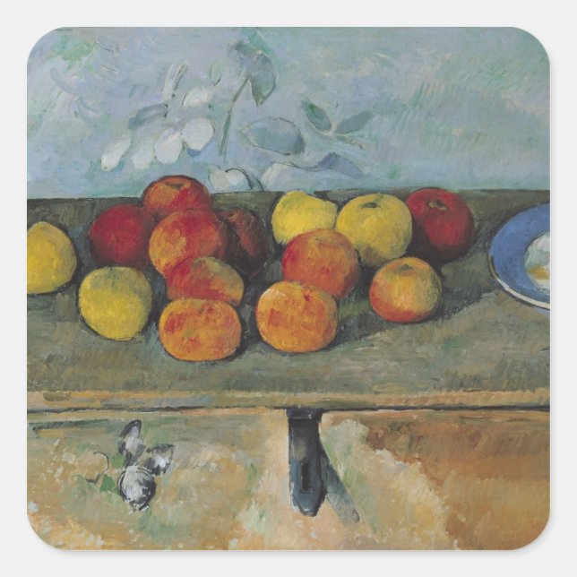 Paul Cezanne | Still life of apples and biscuits,  Square Sticker (Front)