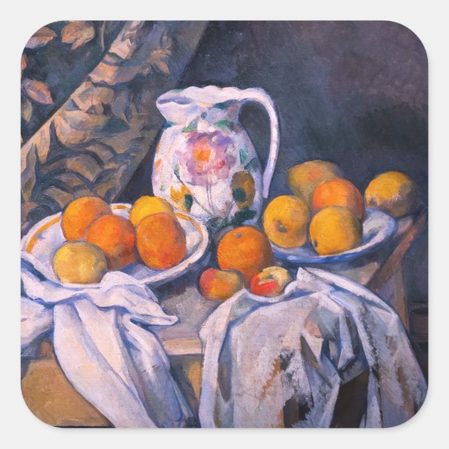 Paul Cezanne - Still Life with a Curtain Square Sticker (Front)