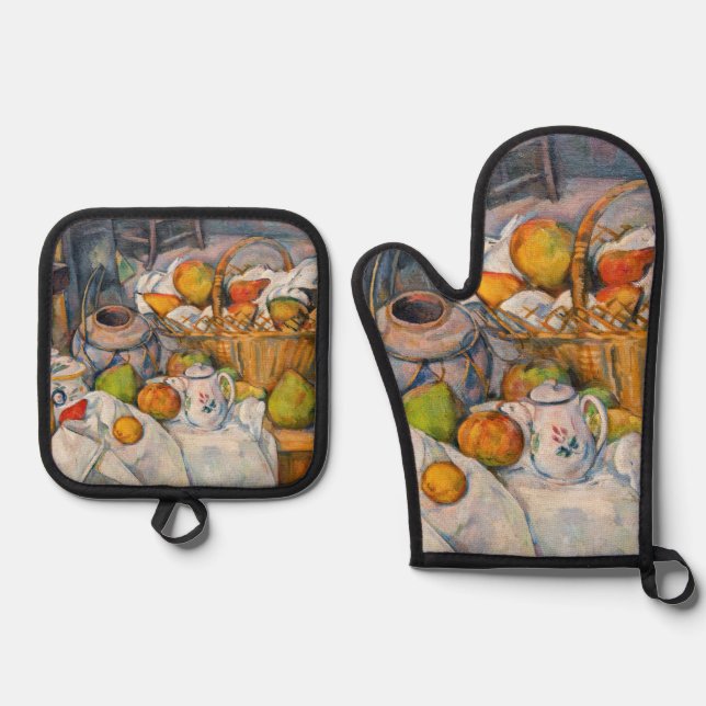 Paul Cezanne - Still Life with Basket Oven Mitt & Pot Holder Set (Front)