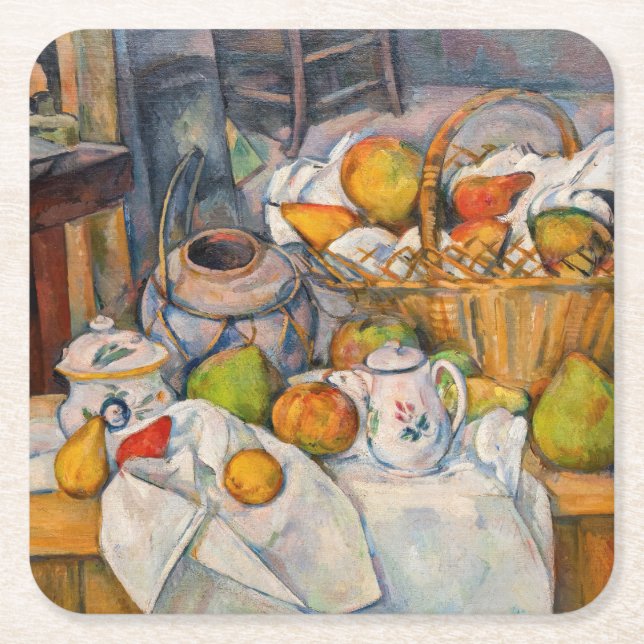Paul Cezanne - Still Life with Basket Square Paper Coaster (Front)