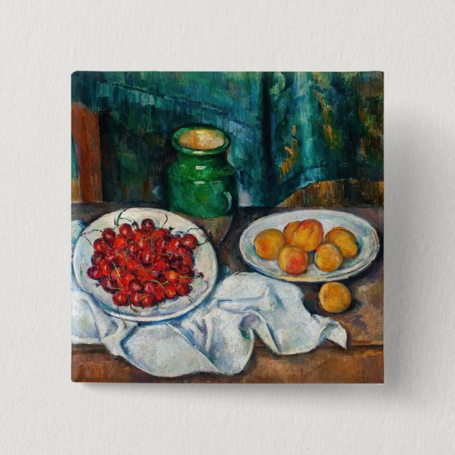 Paul Cezanne - Still Life with Cherries and Peachs 2 Inch Square Button (Front)