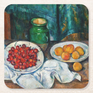 Paul Cezanne - Still Life with Cherries and Peachs Square Paper Coaster