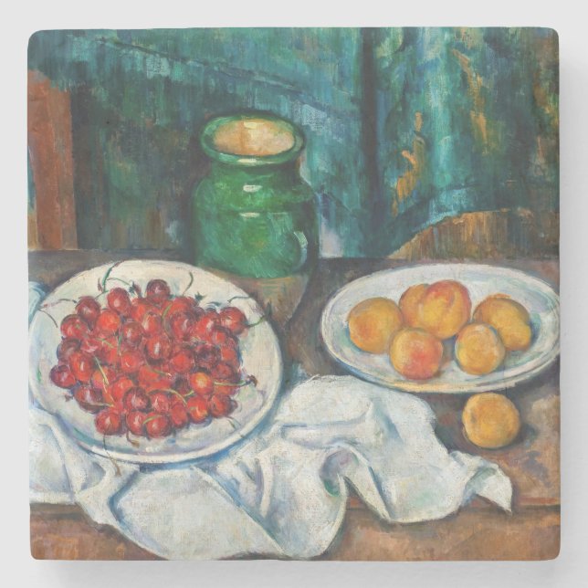 Paul Cezanne - Still Life with Cherries and Peachs Stone Coaster (Front)
