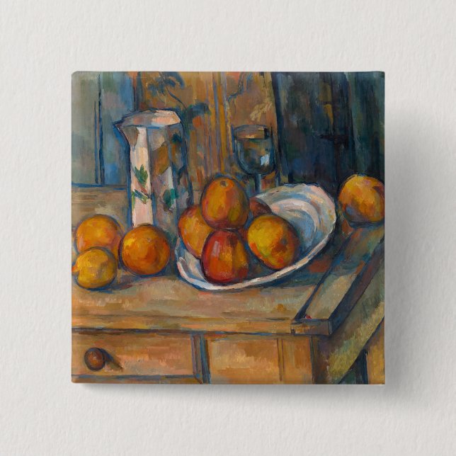 Paul Cezanne - Still Life with Milk Jug and Fruits 2 Inch Square Button (Front)