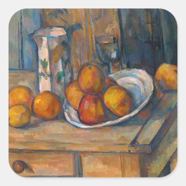 Paul Cezanne - Still Life with Milk Jug and Fruits Square Sticker (Front)