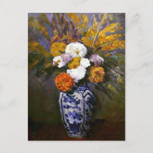 Paul Cezanne Vintage Dahlias in a Delft Vase Postcard