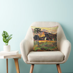 Paul Gauguin art: Come Here, Road in Tahiti, Throw Pillow