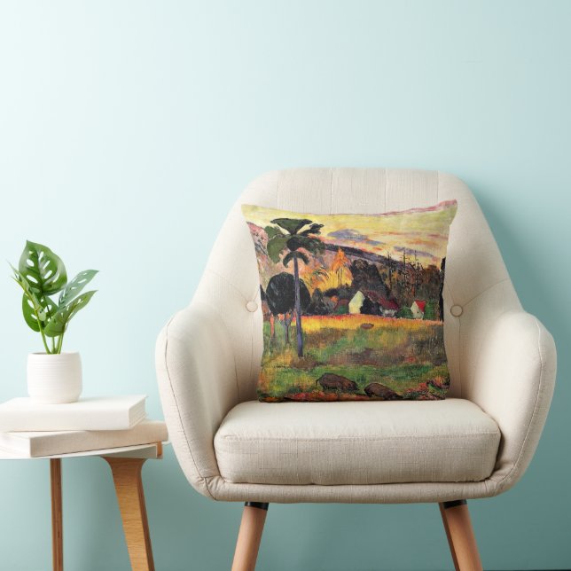 Paul Gauguin art: Come Here, Road in Tahiti, Throw Pillow (Chair)
