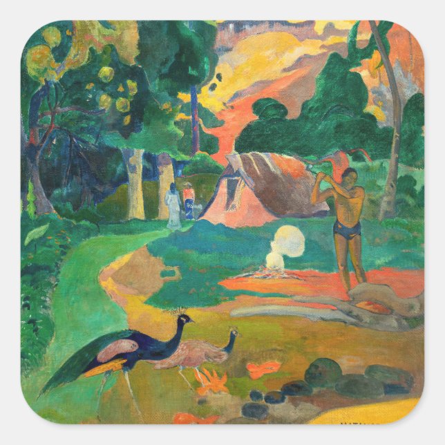 Paul Gauguin - Landscape with Peacocks / Matamoe Square Sticker (Front)