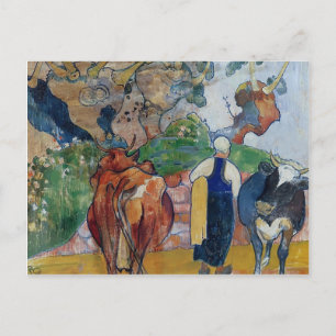 Paul Gauguin-Peasant Woman and Cows in a Landscape Postcard