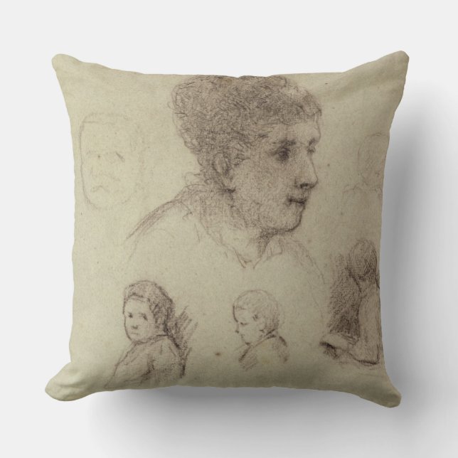 Paul Gauguin | Study of Heads, 1884 (black chalk o Throw Pillow (Front)