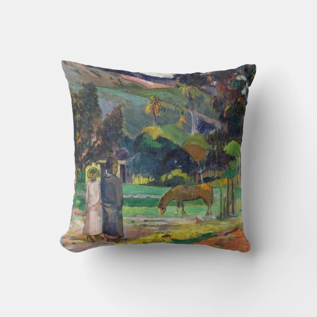 Paul Gauguin Tahitian Landscape Throw Pillow (Front)